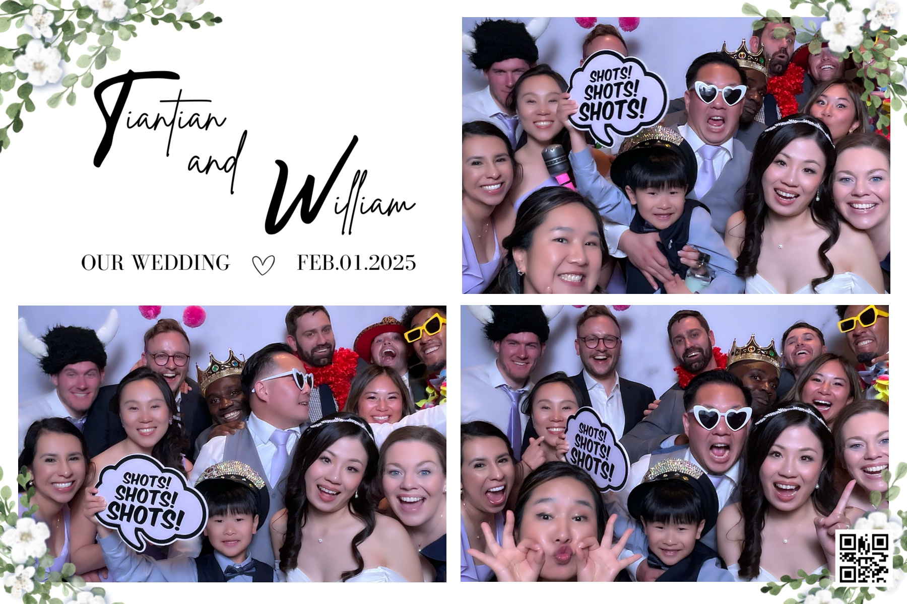 A wedding party having fun together in a photo booth